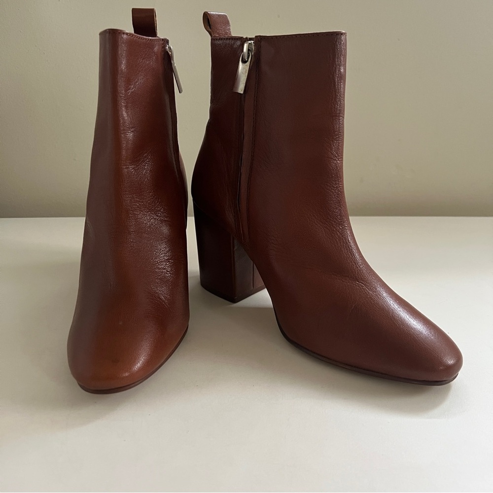River Island Tan Cognac Brown Leather Square Heel Ankle Boots Shoes NWT Designer